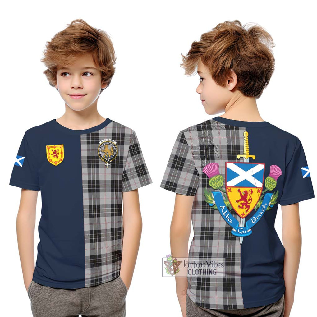 Tartan Vibes Clothing MacPherson Dress Tartan Kid T-Shirt with Scottish Lion Royal Arm Half Style