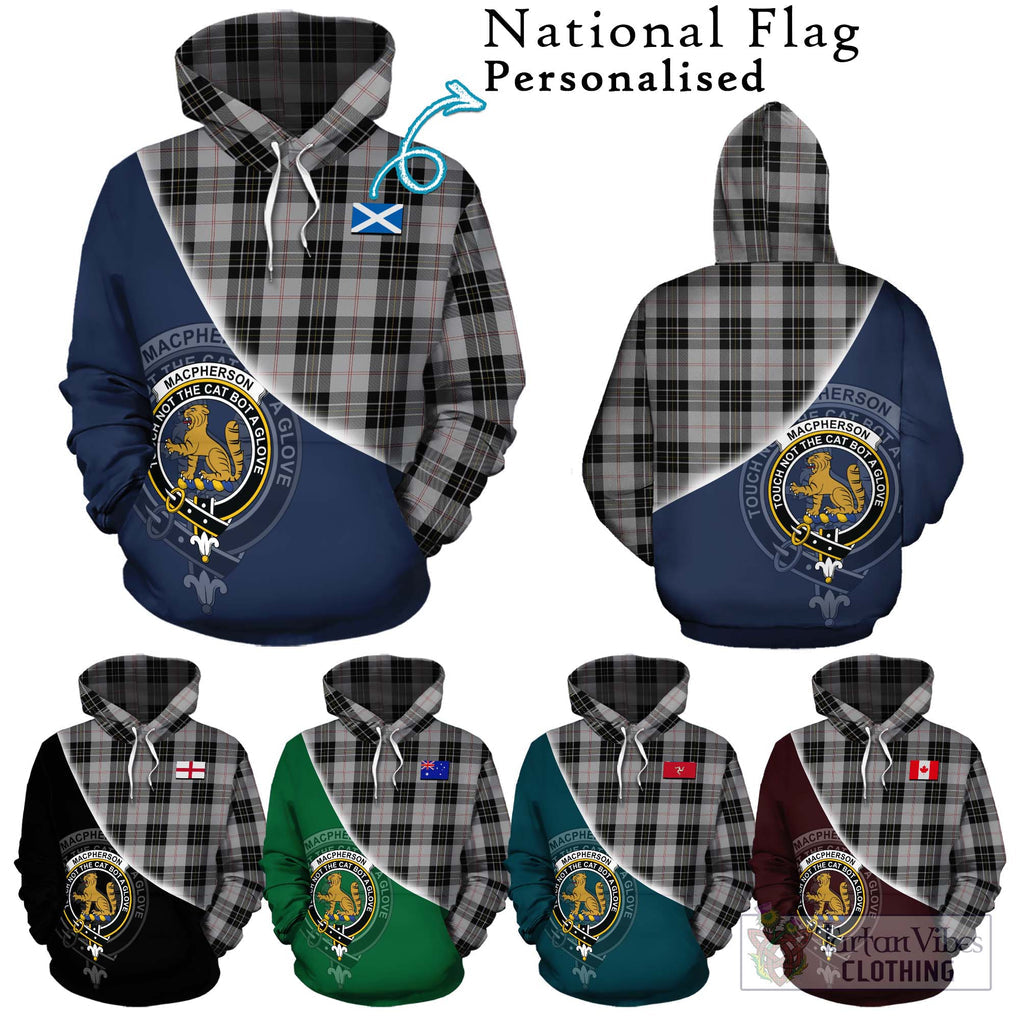 MacPherson Dress Tartan Hoodie with Personalised National Flag and Family Crest Half Style Zip Hoodie - Tartanvibesclothing Shop