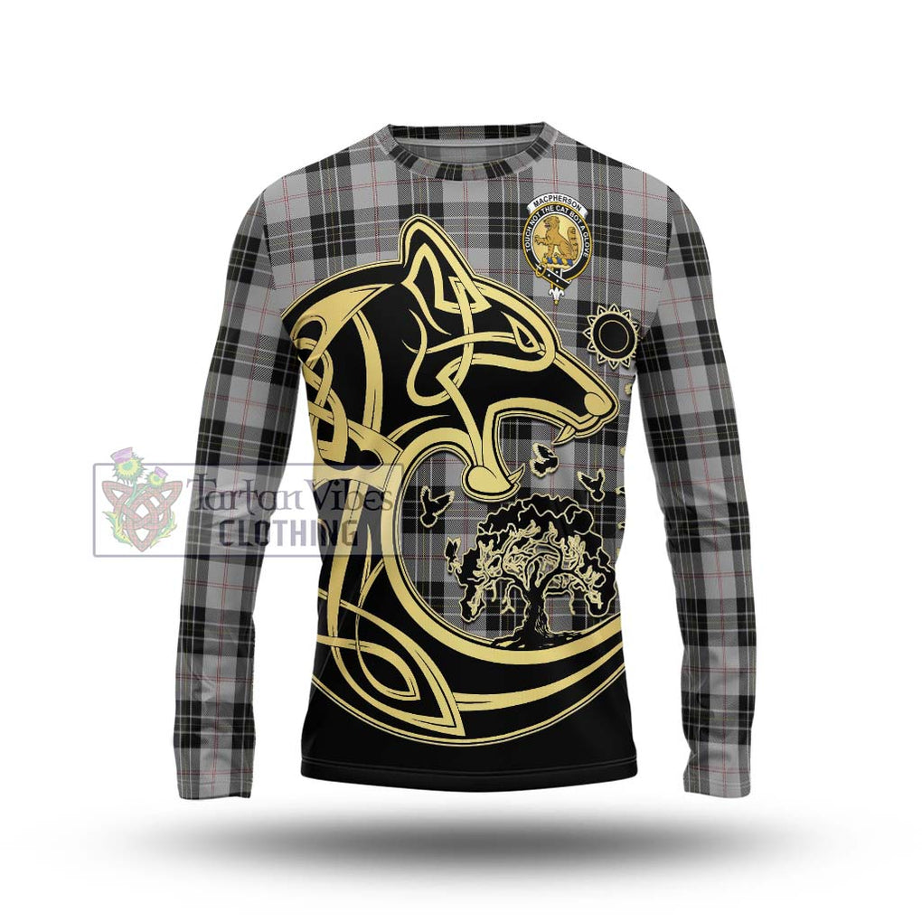 MacPherson Dress Tartan Long Sleeve T-Shirt with Family Crest Celtic Wolf Style Unisex - Tartan Vibes Clothing