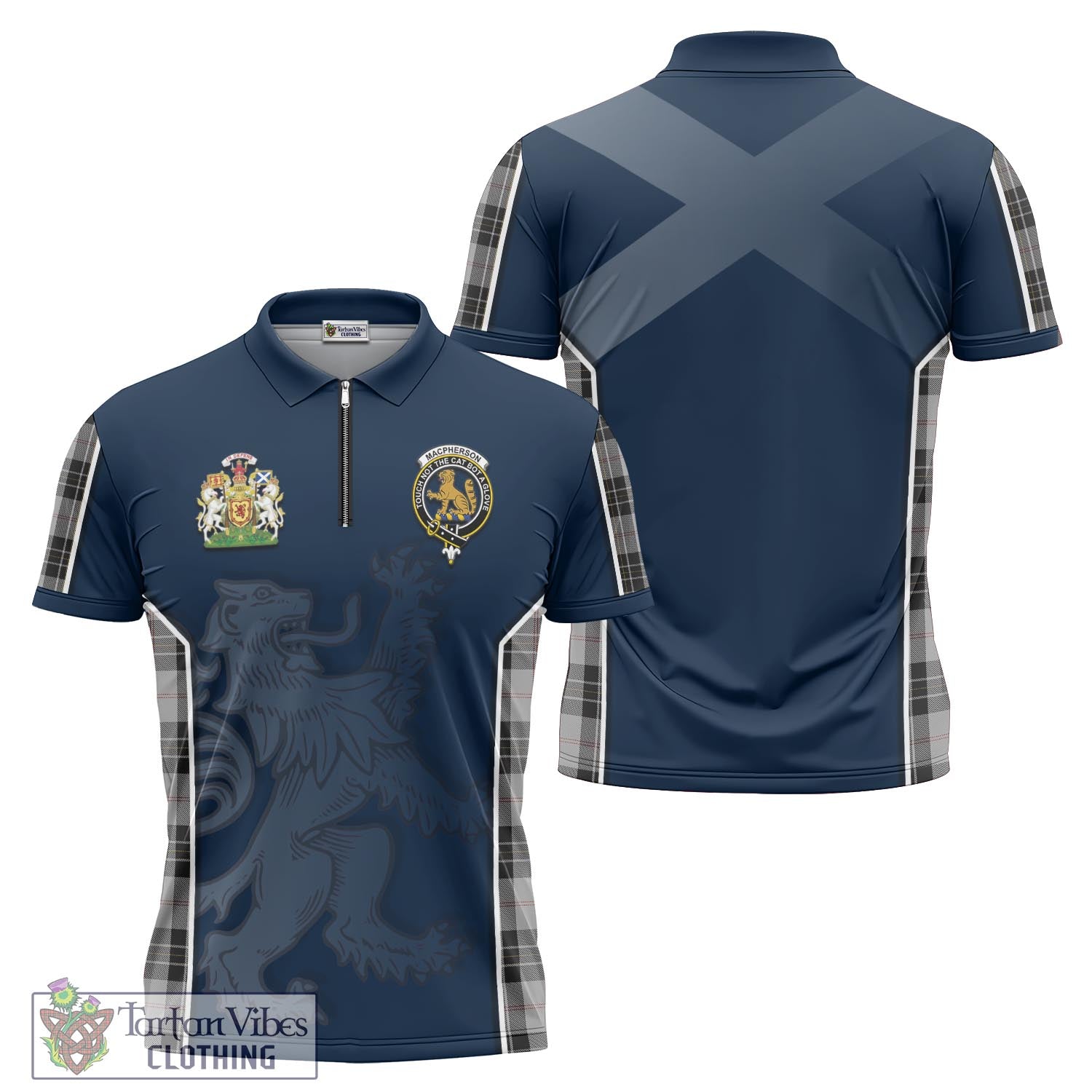 Tartan Vibes Clothing MacPherson Dress Tartan Zipper Polo Shirt with Family Crest and Lion Rampant Vibes Sport Style