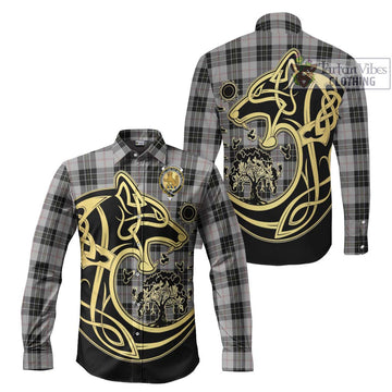 MacPherson Dress Tartan Long Sleeve Button Shirt with Family Crest Celtic Wolf Style