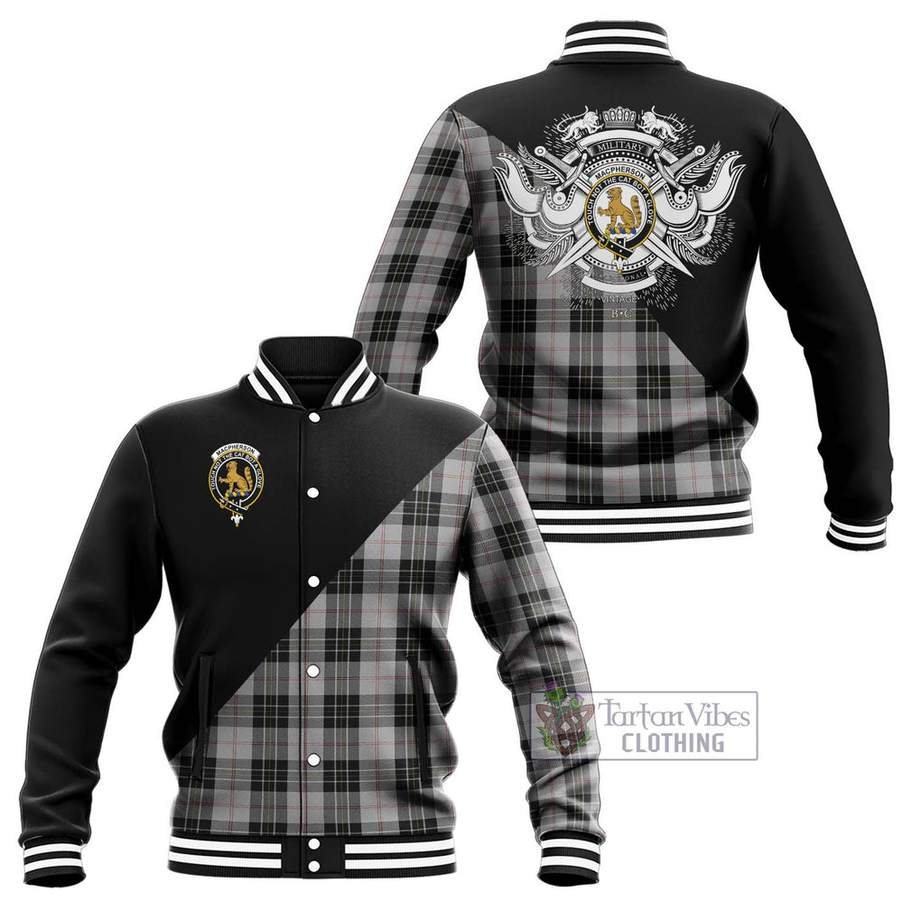 MacPherson Dress Tartan Baseball Jacket with Family Crest and Military Logo Style Unisex - Tartanvibesclothing Shop