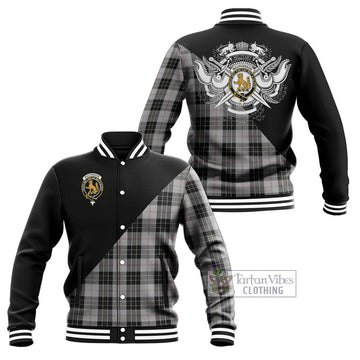 MacPherson Dress Tartan Baseball Jacket with Family Crest and Military Logo Style