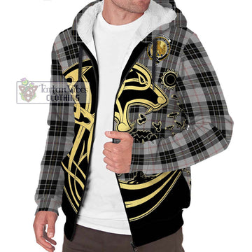 MacPherson Dress Tartan Sherpa Hoodie with Family Crest Celtic Wolf Style