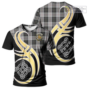 MacPherson Dress Tartan T-Shirt with Family Crest and Celtic Symbol Style