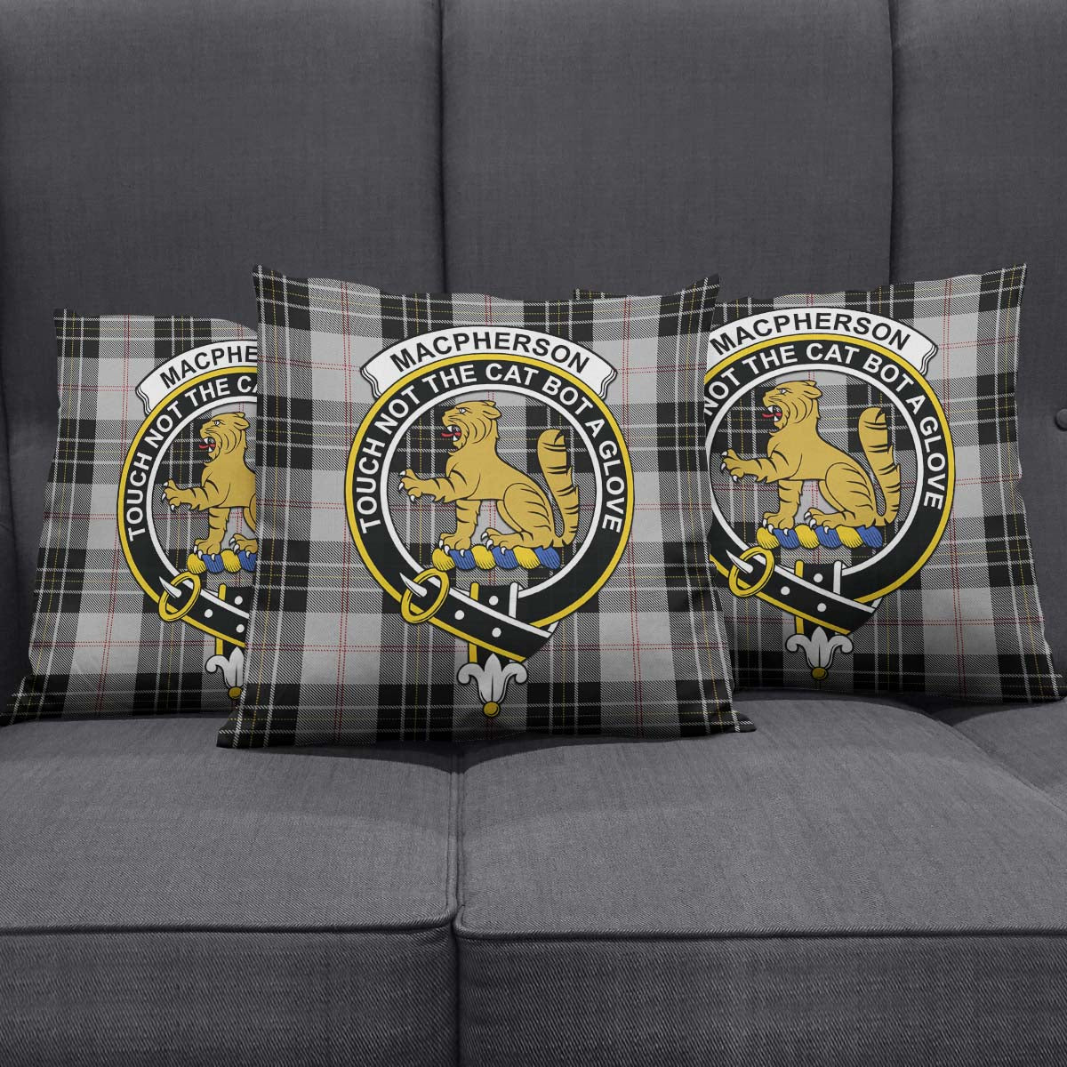 MacPherson Dress Tartan Pillow Cover with Family Crest Square Pillow Cover - Tartanvibesclothing