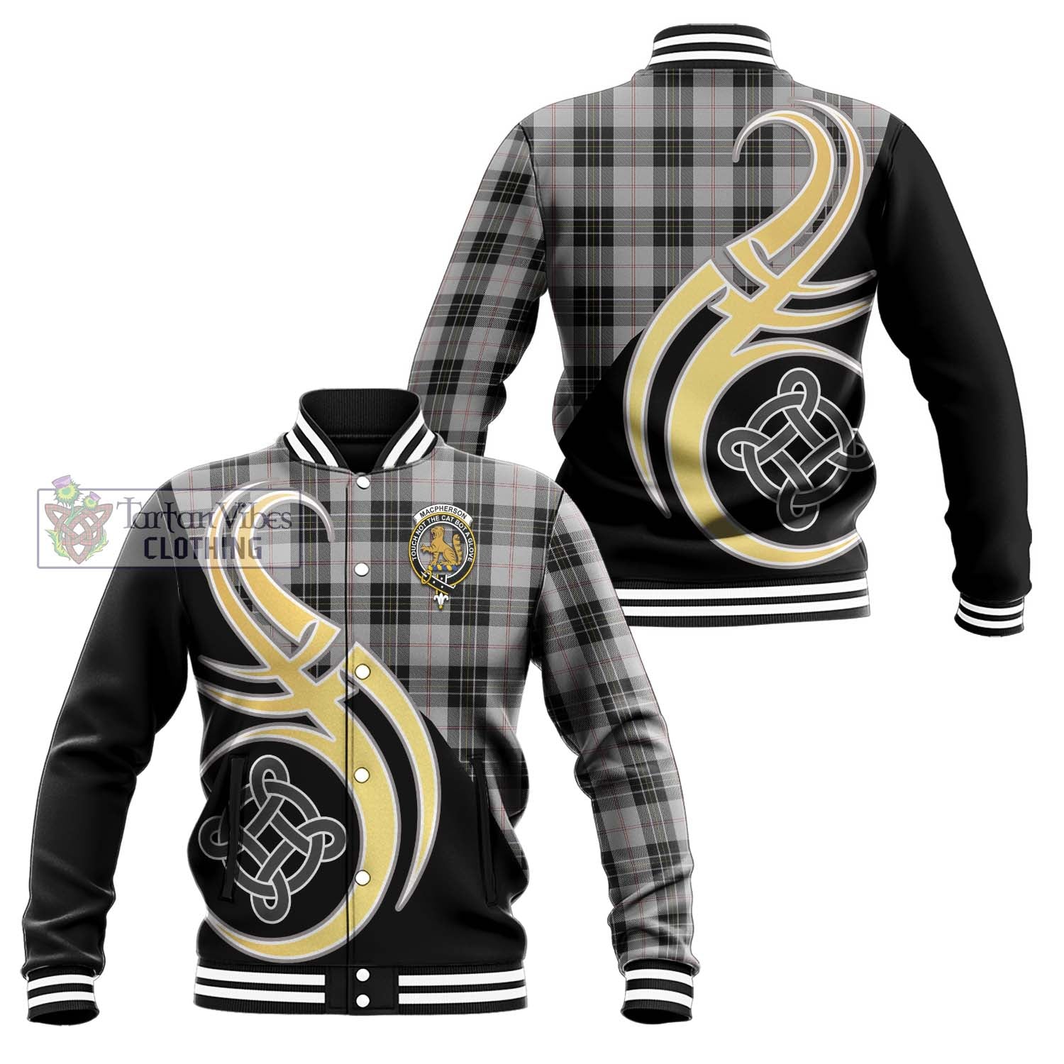 MacPherson Dress Tartan Baseball Jacket with Family Crest and Celtic Symbol Style Unisex - Tartan Vibes Clothing