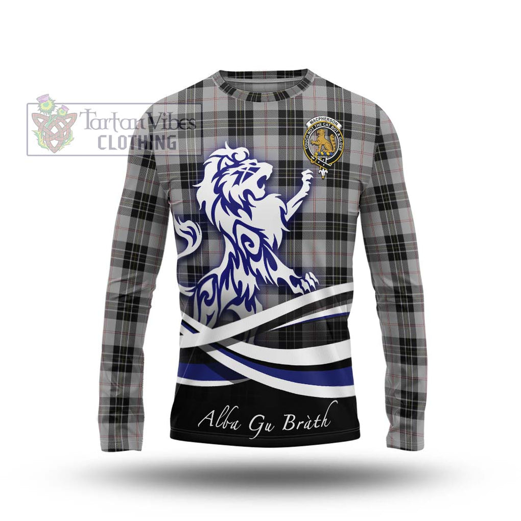 MacPherson Dress Tartan Long Sleeve T-Shirt with Alba Gu Brath Regal Lion Emblem Unisex - Tartanvibesclothing Shop