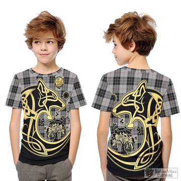 MacPherson Dress Tartan Kid T-Shirt with Family Crest Celtic Wolf Style