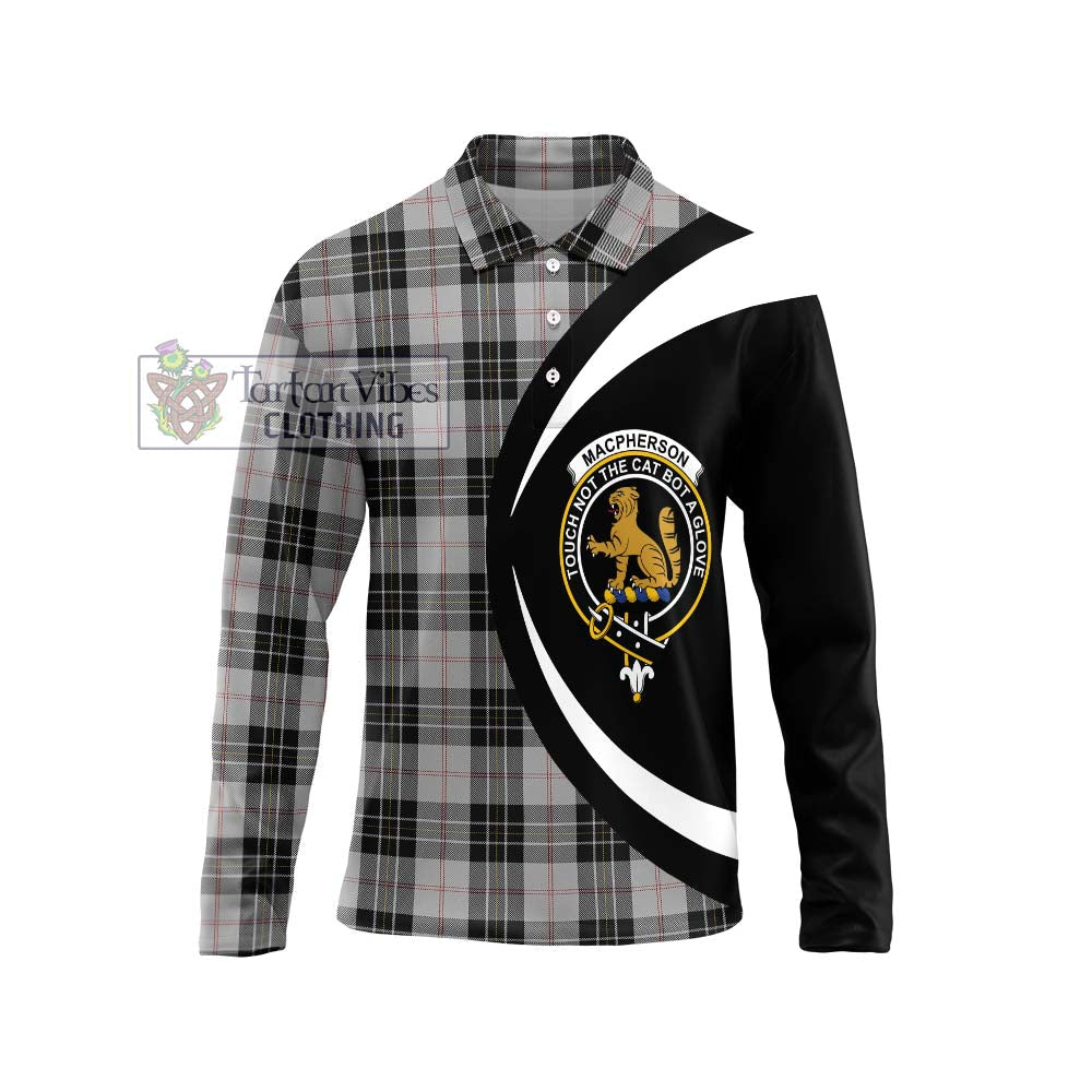 MacPherson Dress Tartan Long Sleeve Polo Shirt with Family Crest Circle Style Unisex - Tartan Vibes Clothing