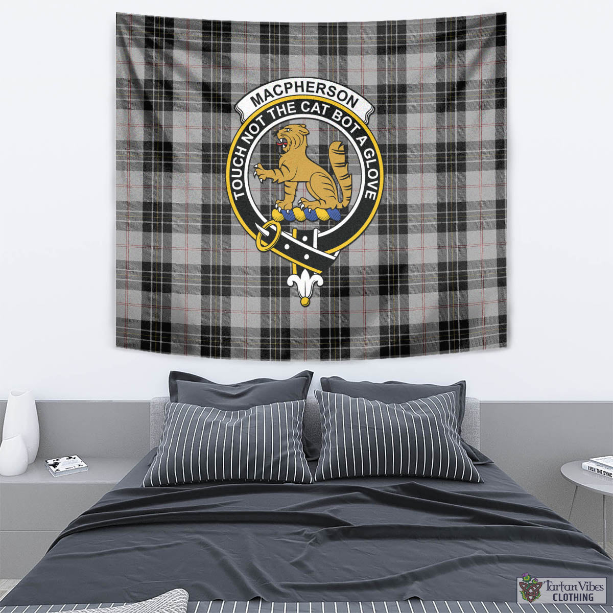 Tartan Vibes Clothing MacPherson Dress Tartan Tapestry Wall Hanging and Home Decor for Room with Family Crest