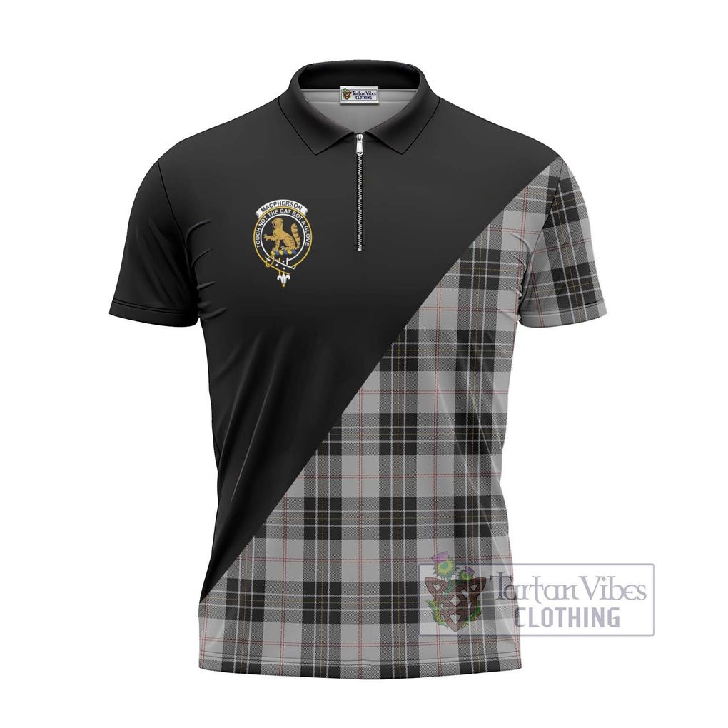 MacPherson Dress Tartan Zipper Polo Shirt with Family Crest and Military Logo Style - Tartanvibesclothing Shop