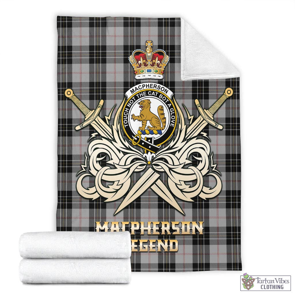 Tartan Vibes Clothing MacPherson Dress Tartan Blanket with Clan Crest and the Golden Sword of Courageous Legacy