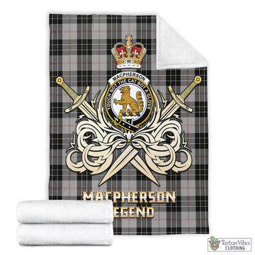 MacPherson Dress Tartan Blanket with Clan Crest and the Golden Sword of Courageous Legacy