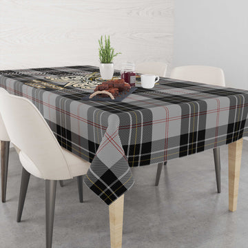 MacPherson Dress Tartan Tablecloth with Clan Crest and the Golden Sword of Courageous Legacy