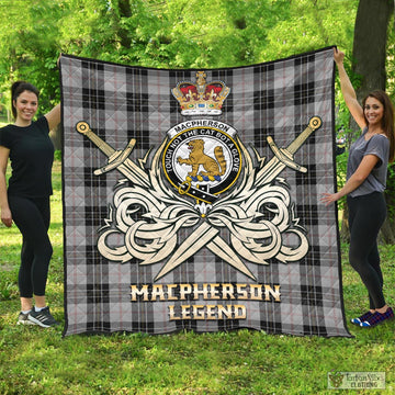 MacPherson Dress Tartan Quilt with Clan Crest and the Golden Sword of Courageous Legacy