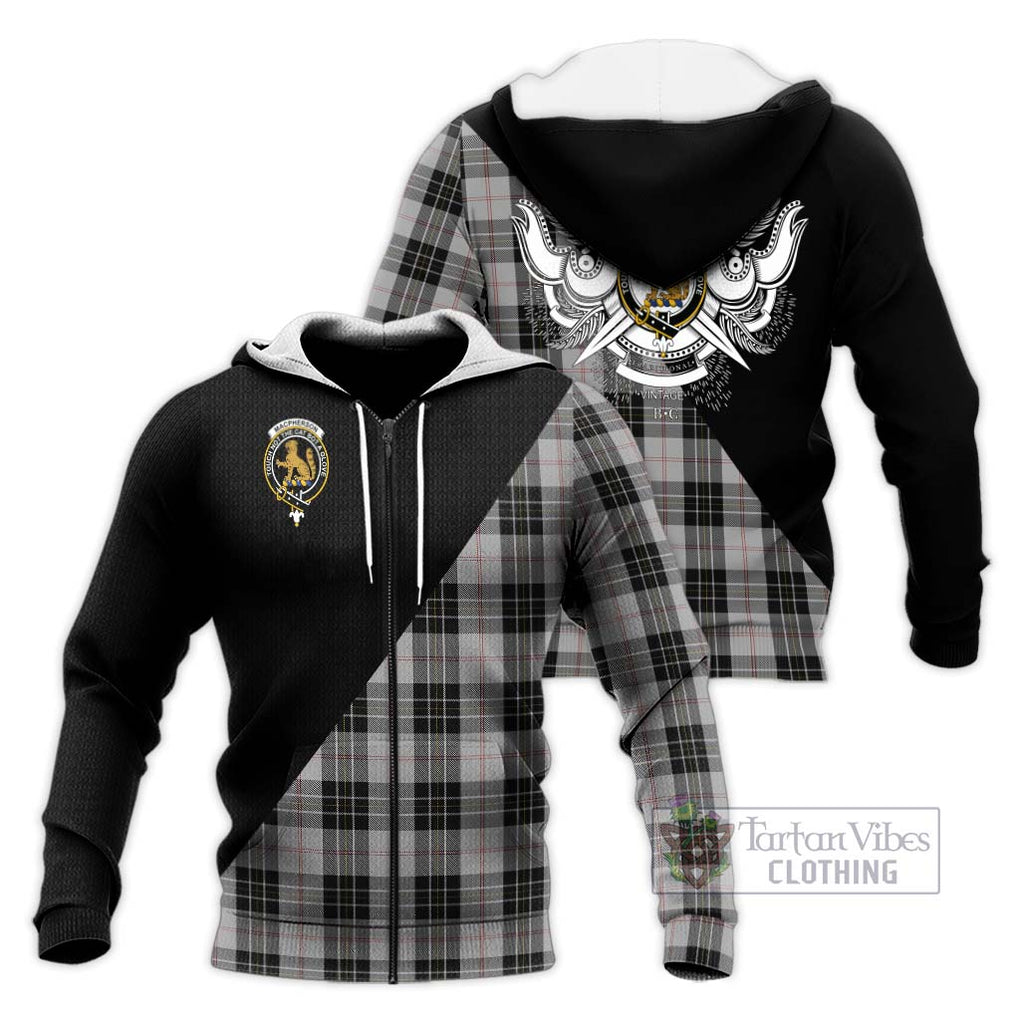 MacPherson Dress Tartan Knitted Hoodie with Family Crest and Military Logo Style Unisex Knitted Zip Hoodie - Tartanvibesclothing Shop