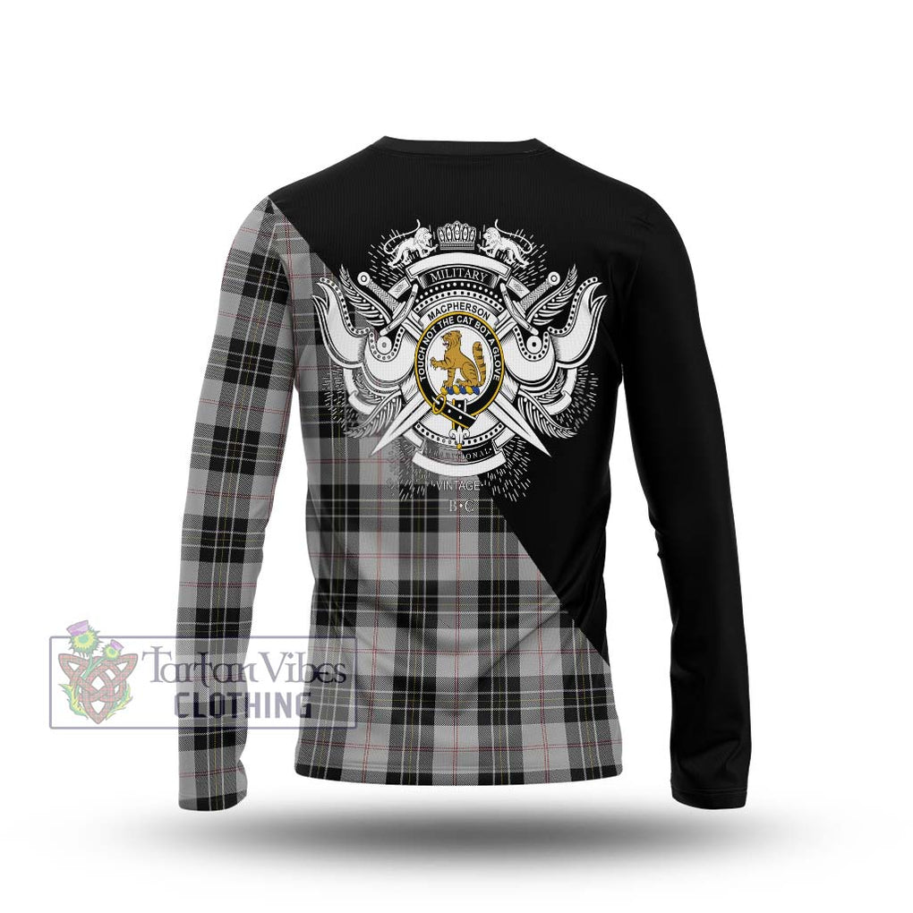 MacPherson Dress Tartan Long Sleeve T-Shirt with Family Crest and Military Logo Style - Tartanvibesclothing Shop