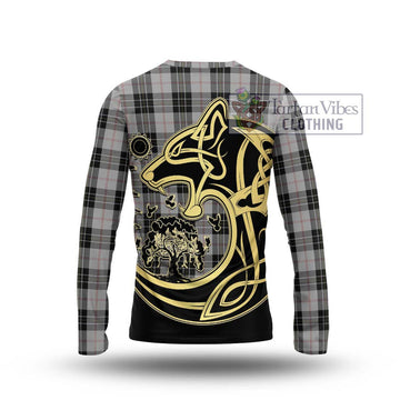 MacPherson Dress Tartan Long Sleeve T-Shirt with Family Crest Celtic Wolf Style