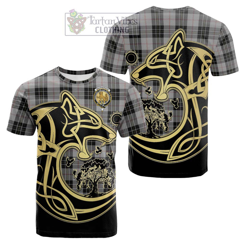 Tartan Vibes Clothing MacPherson Dress Tartan Cotton T-shirt with Family Crest Celtic Wolf Style