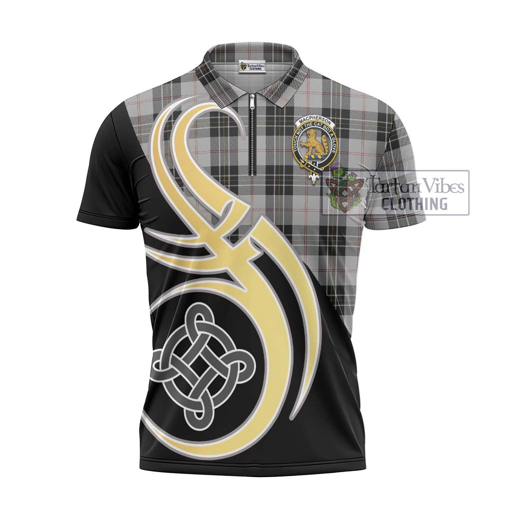 Tartan Vibes Clothing MacPherson Dress Tartan Zipper Polo Shirt with Family Crest and Celtic Symbol Style