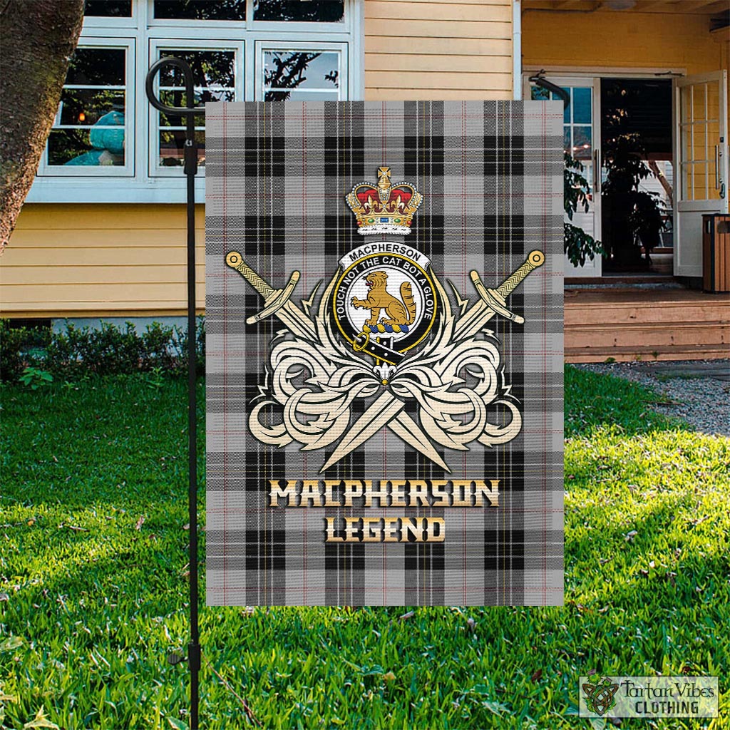 Tartan Vibes Clothing MacPherson Dress Tartan Flag with Clan Crest and the Golden Sword of Courageous Legacy