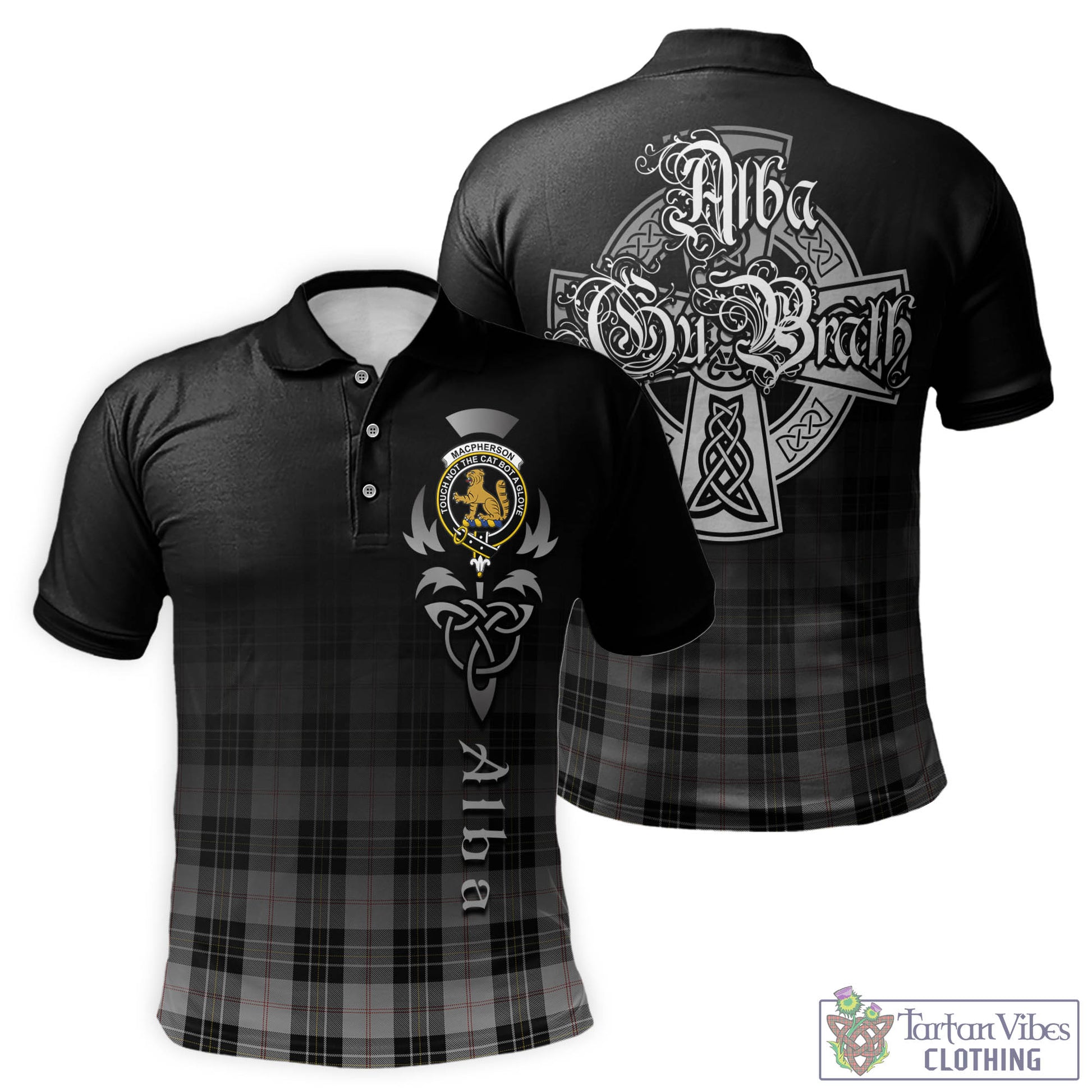 Tartan Vibes Clothing MacPherson Dress Tartan Polo Shirt Featuring Alba Gu Brath Family Crest Celtic Inspired