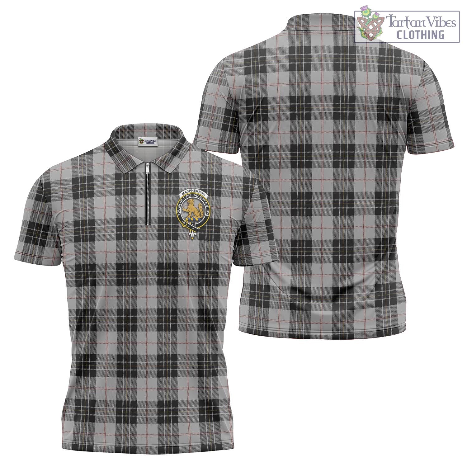 Tartan Vibes Clothing MacPherson Dress Tartan Zipper Polo Shirt with Family Crest