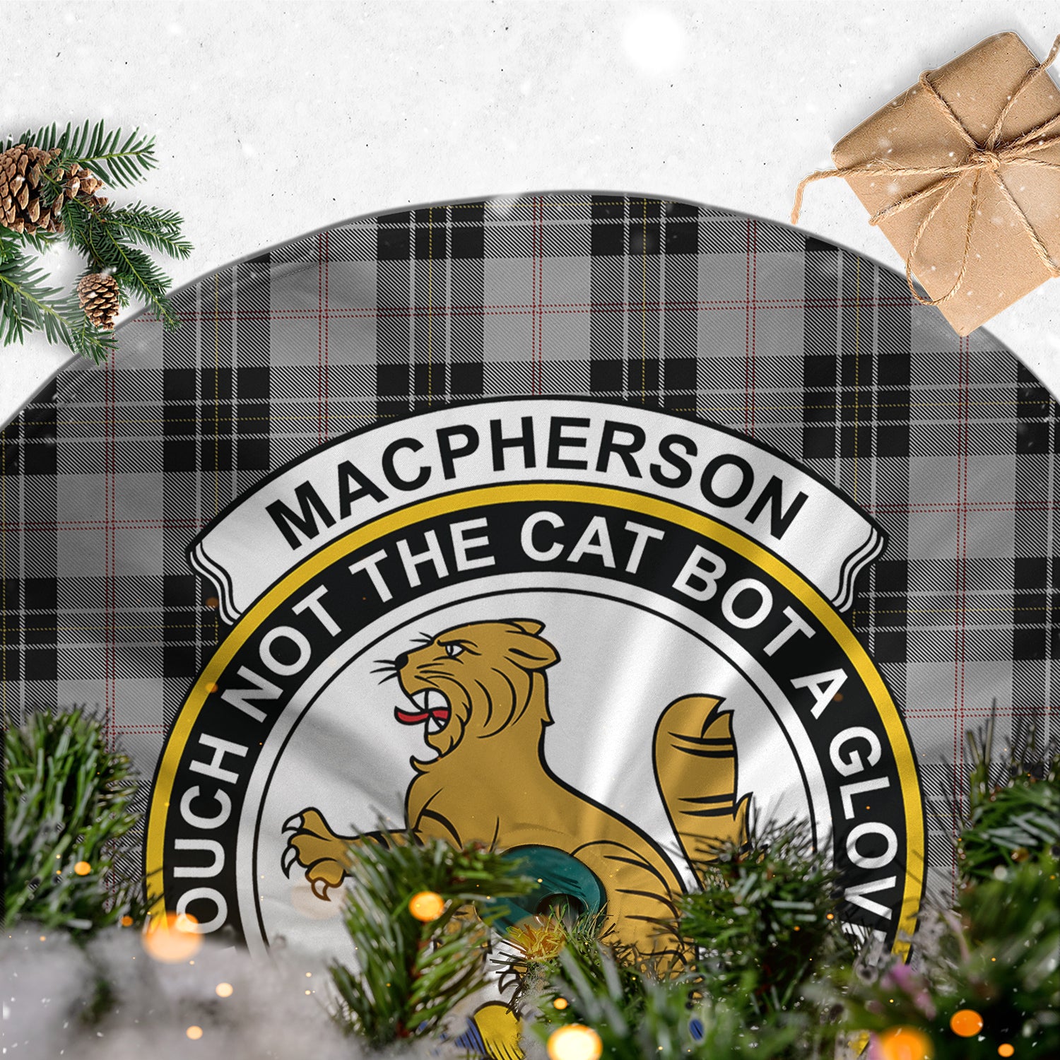 MacPherson Dress Tartan Christmas Tree Skirt with Family Crest - Tartanvibesclothing