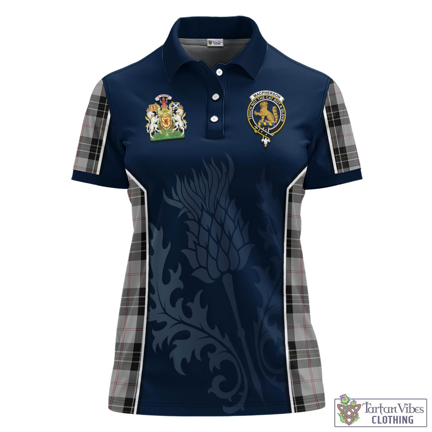 Tartan Vibes Clothing MacPherson Dress Tartan Women's Polo Shirt with Family Crest and Scottish Thistle Vibes Sport Style