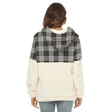 MacPherson Dress Tartan Half Style Women's Borg Fleece Hoodie with Half Zip with Family Crest