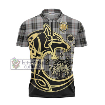 MacPherson Dress Tartan Zipper Polo Shirt with Family Crest Celtic Wolf Style