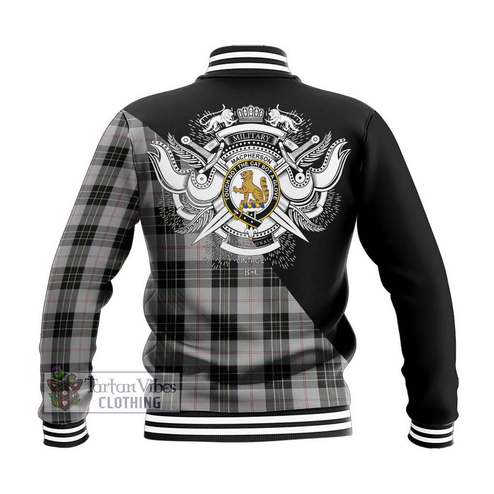 MacPherson Dress Tartan Baseball Jacket with Family Crest and Military Logo Style - Tartanvibesclothing Shop