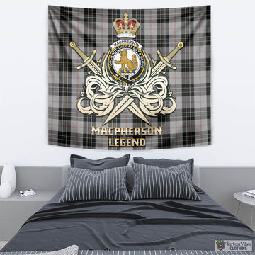 MacPherson Dress Tartan Tapestry with Clan Crest and the Golden Sword of Courageous Legacy