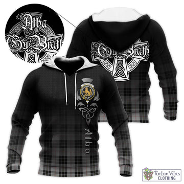 MacPherson Dress Tartan Knitted Hoodie Featuring Alba Gu Brath Family Crest Celtic Inspired