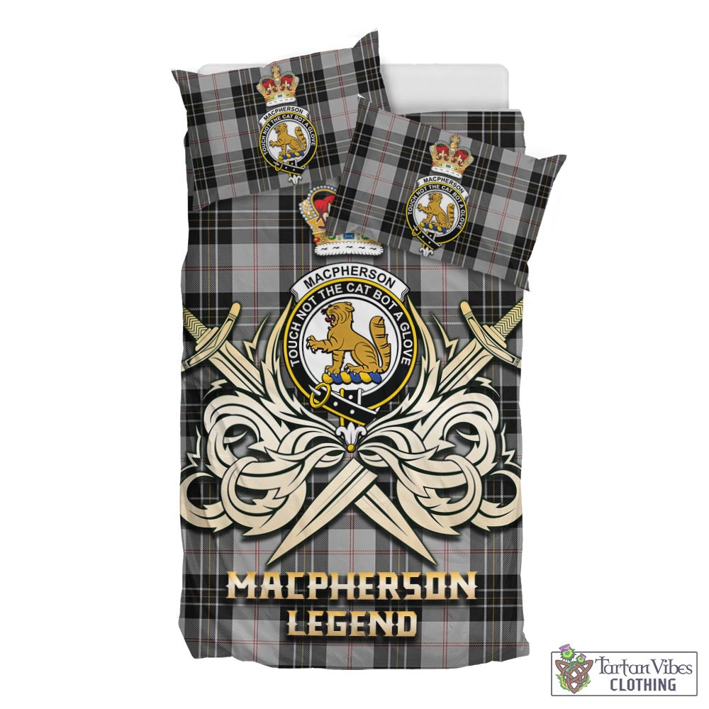 Tartan Vibes Clothing MacPherson Dress Tartan Bedding Set with Clan Crest and the Golden Sword of Courageous Legacy