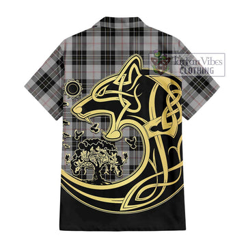 MacPherson Dress Tartan Short Sleeve Button Shirt with Family Crest Celtic Wolf Style