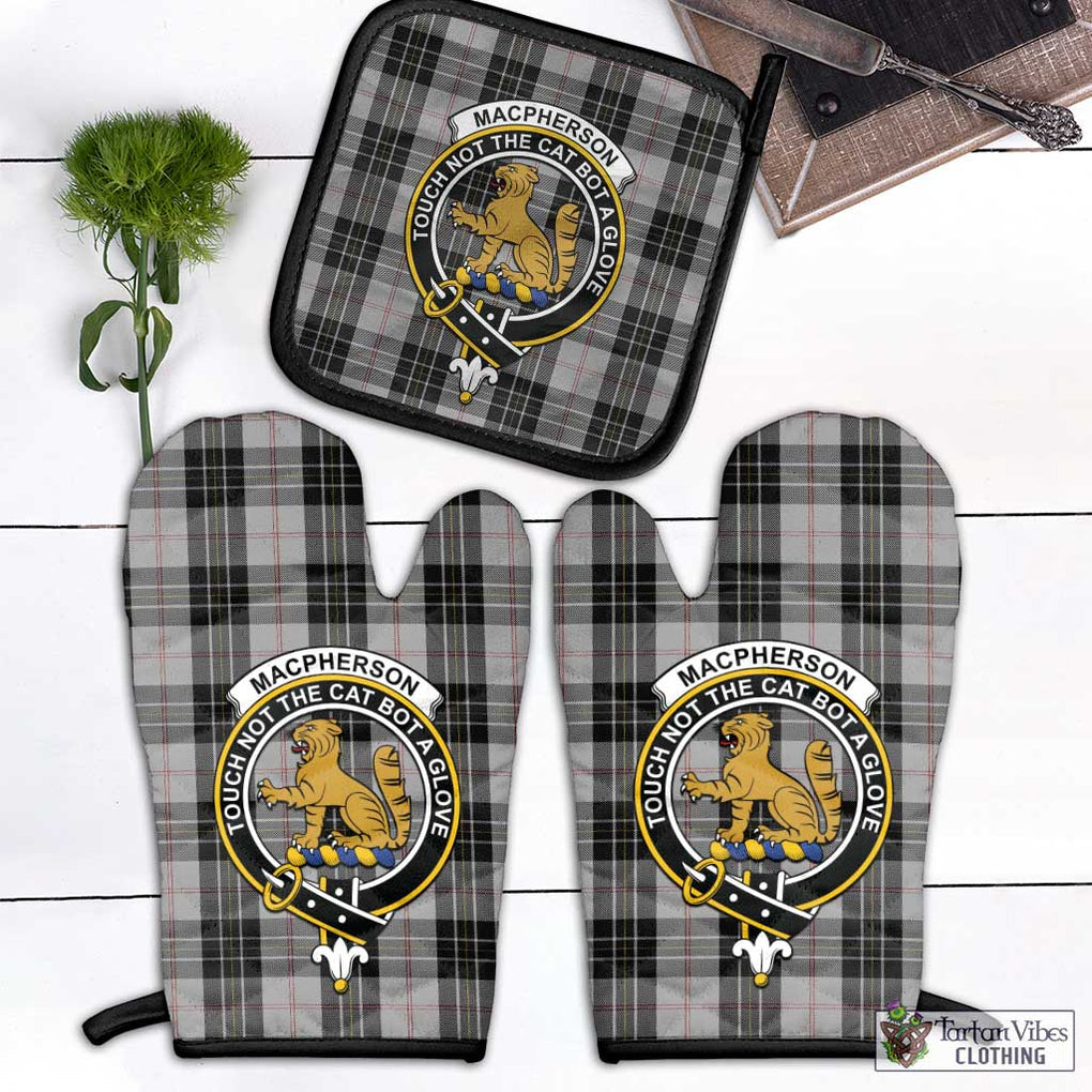 MacPherson Dress Tartan Combo Oven Mitt & Pot-Holder with Family Crest Combo 1 Oven Mitt & 1 Pot-Holder Black - Tartan Vibes Clothing