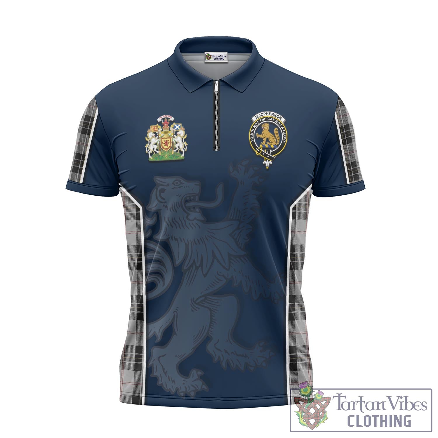 Tartan Vibes Clothing MacPherson Dress Tartan Zipper Polo Shirt with Family Crest and Lion Rampant Vibes Sport Style