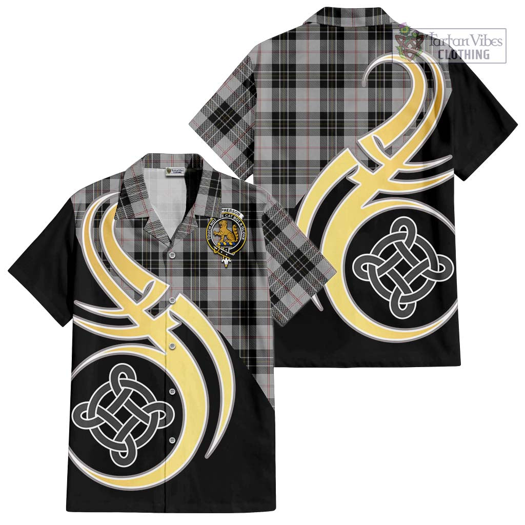 MacPherson Dress Tartan Short Sleeve Button Shirt with Family Crest and Celtic Symbol Style - Tartan Vibes Clothing