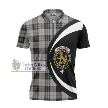 MacPherson Dress Tartan Zipper Polo Shirt with Family Crest Circle Style