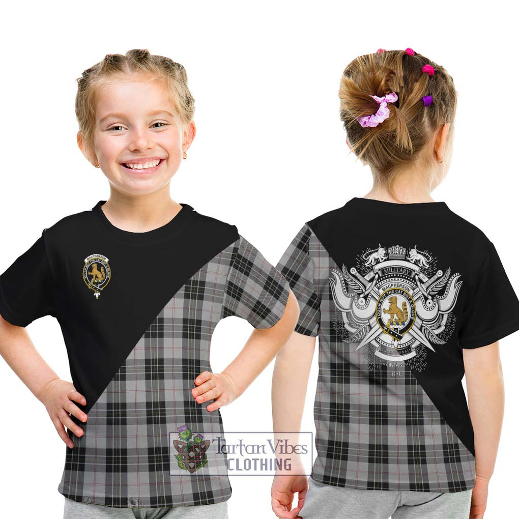 MacPherson Dress Tartan Kid T-Shirt with Family Crest and Military Logo Style - Tartanvibesclothing Shop