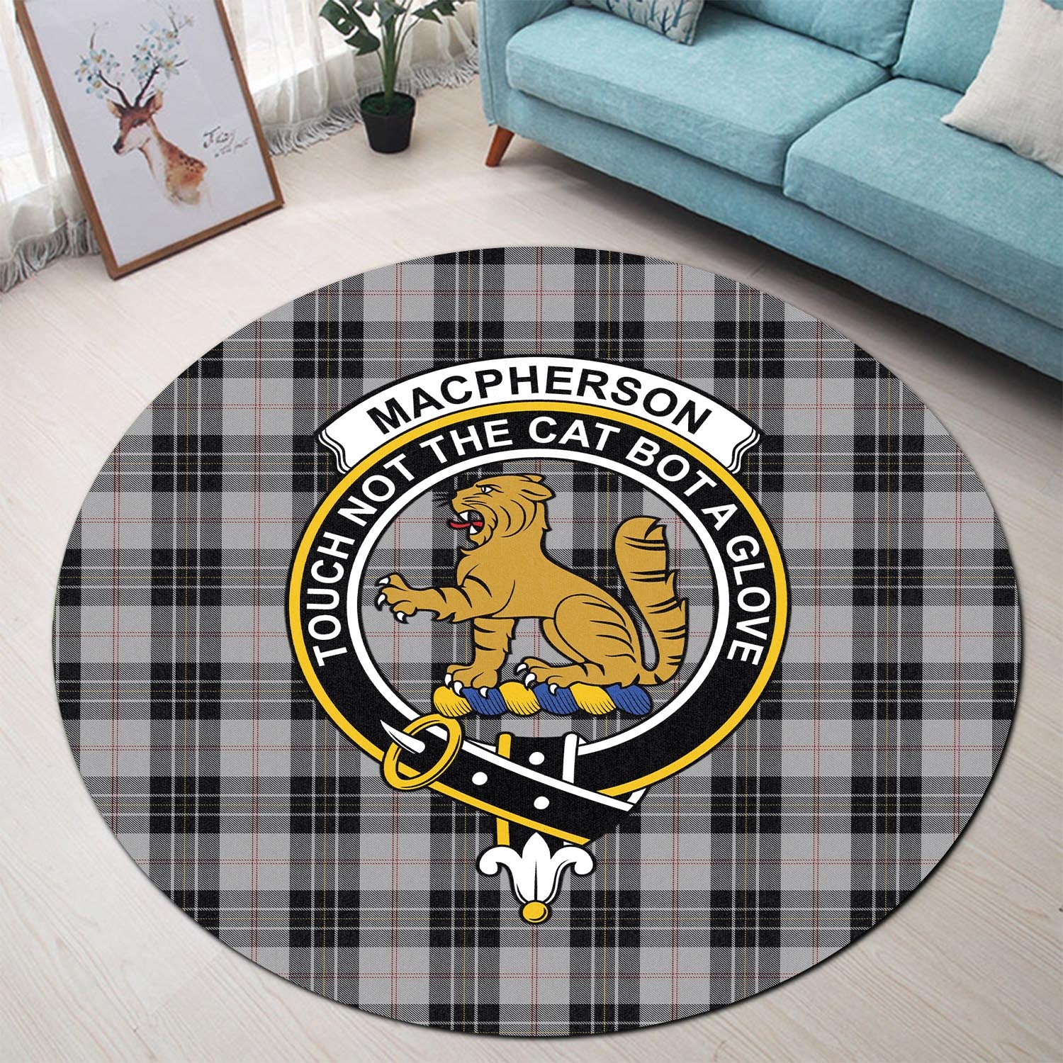 macpherson-dress-tartan-round-rug-with-family-crest