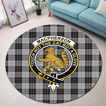 MacPherson Dress Tartan Round Rug with Family Crest