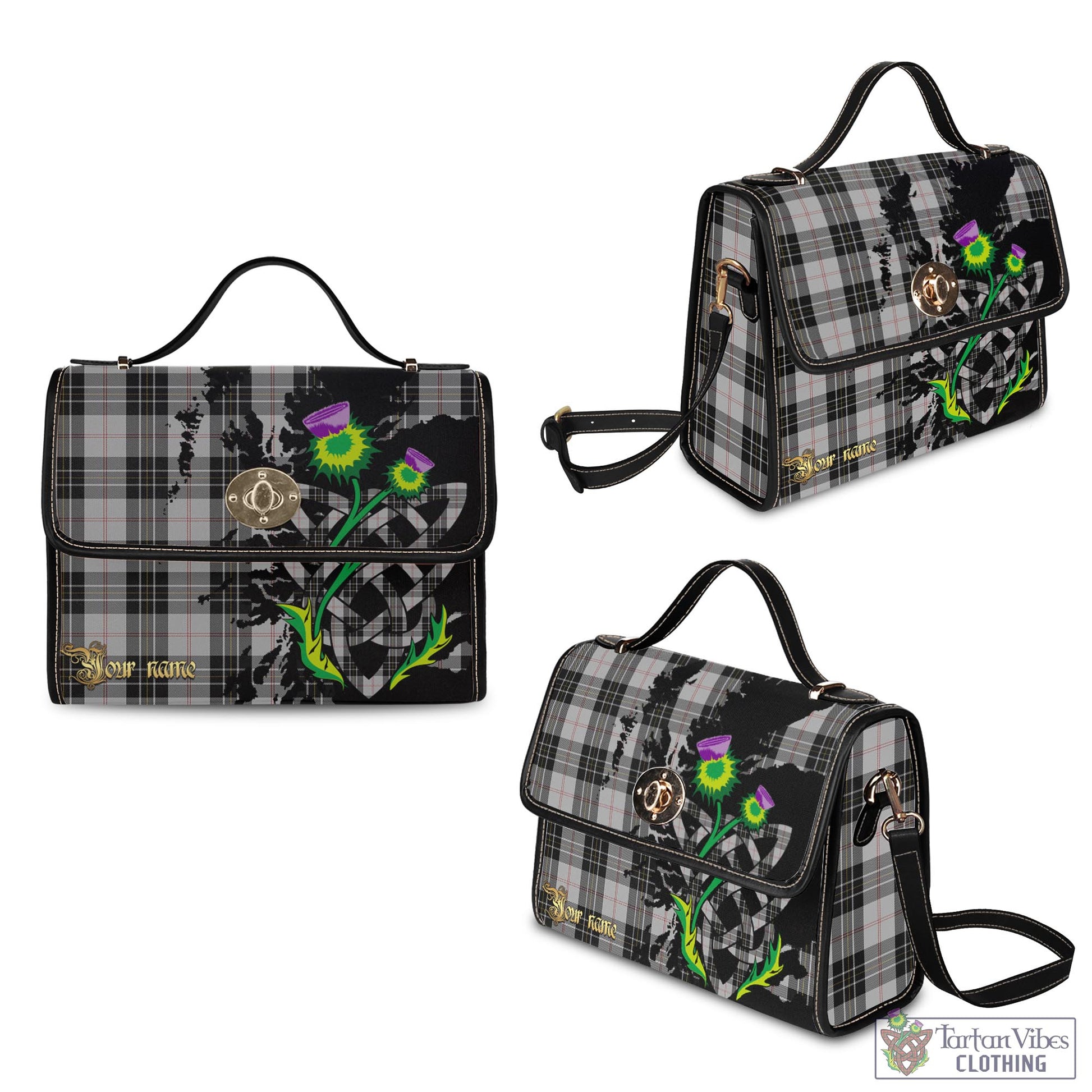 Tartan Vibes Clothing MacPherson Dress Tartan Waterproof Canvas Bag with Scotland Map and Thistle Celtic Accents