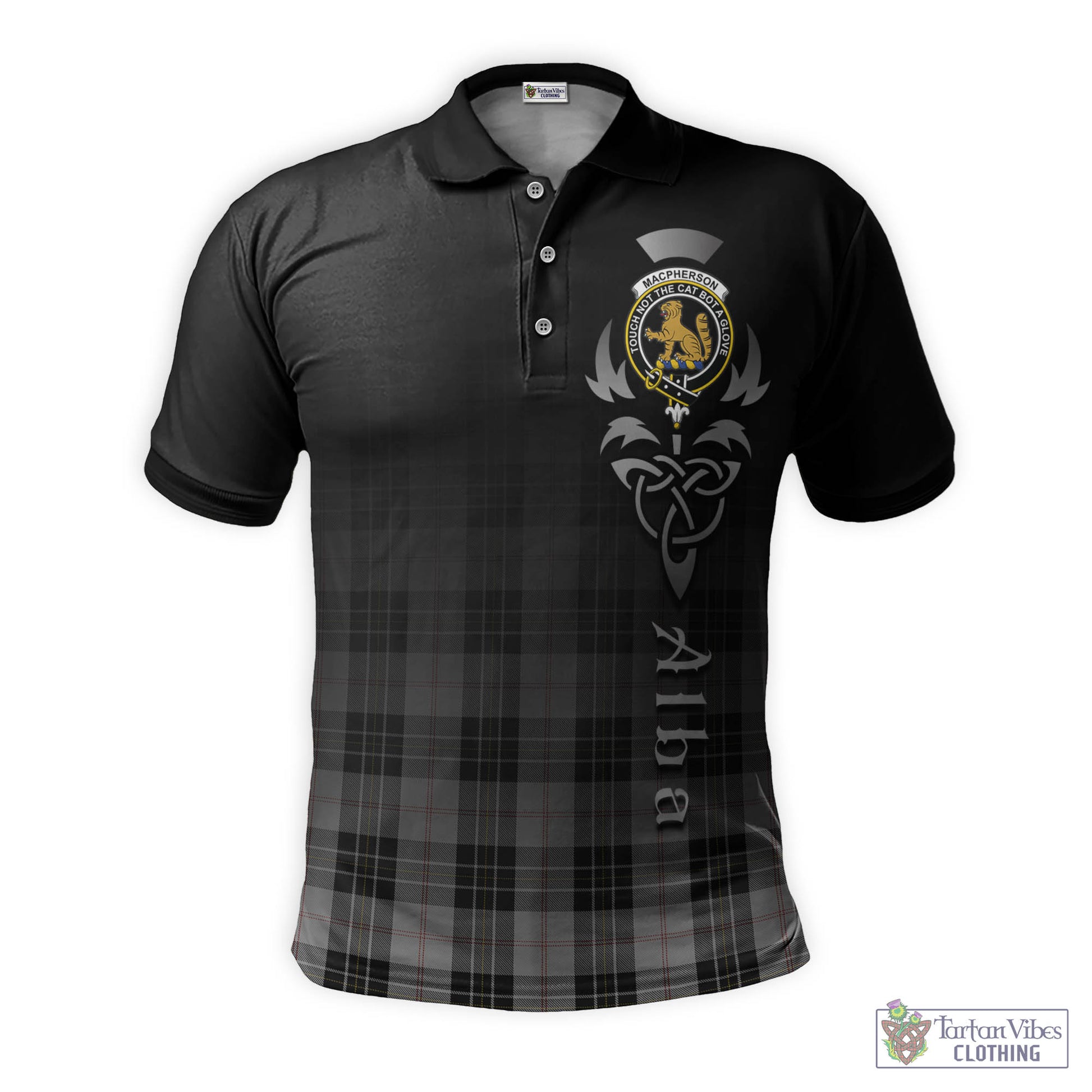 Tartan Vibes Clothing MacPherson Dress Tartan Polo Shirt Featuring Alba Gu Brath Family Crest Celtic Inspired