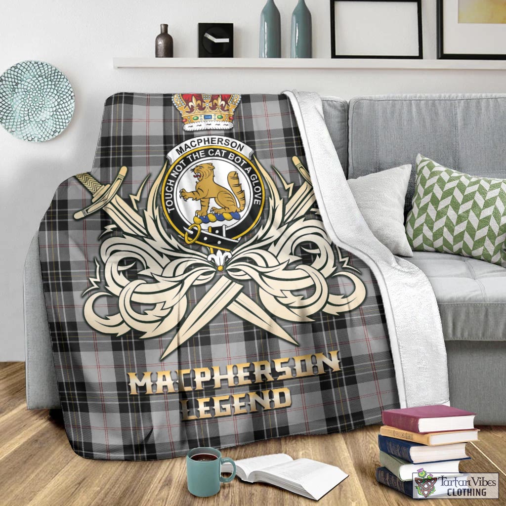 Tartan Vibes Clothing MacPherson Dress Tartan Blanket with Clan Crest and the Golden Sword of Courageous Legacy