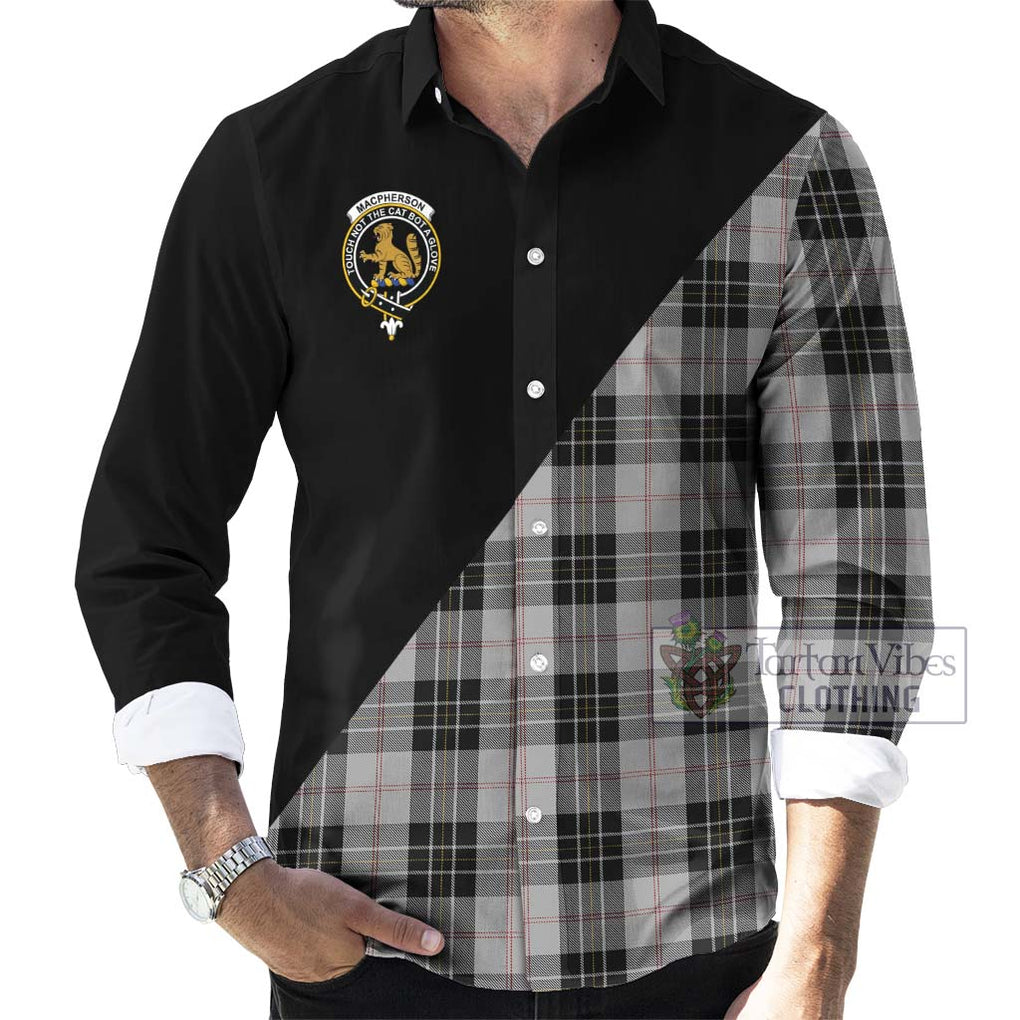 MacPherson Dress Tartan Long Sleeve Button Shirt with Family Crest and Military Logo Style - Tartanvibesclothing Shop