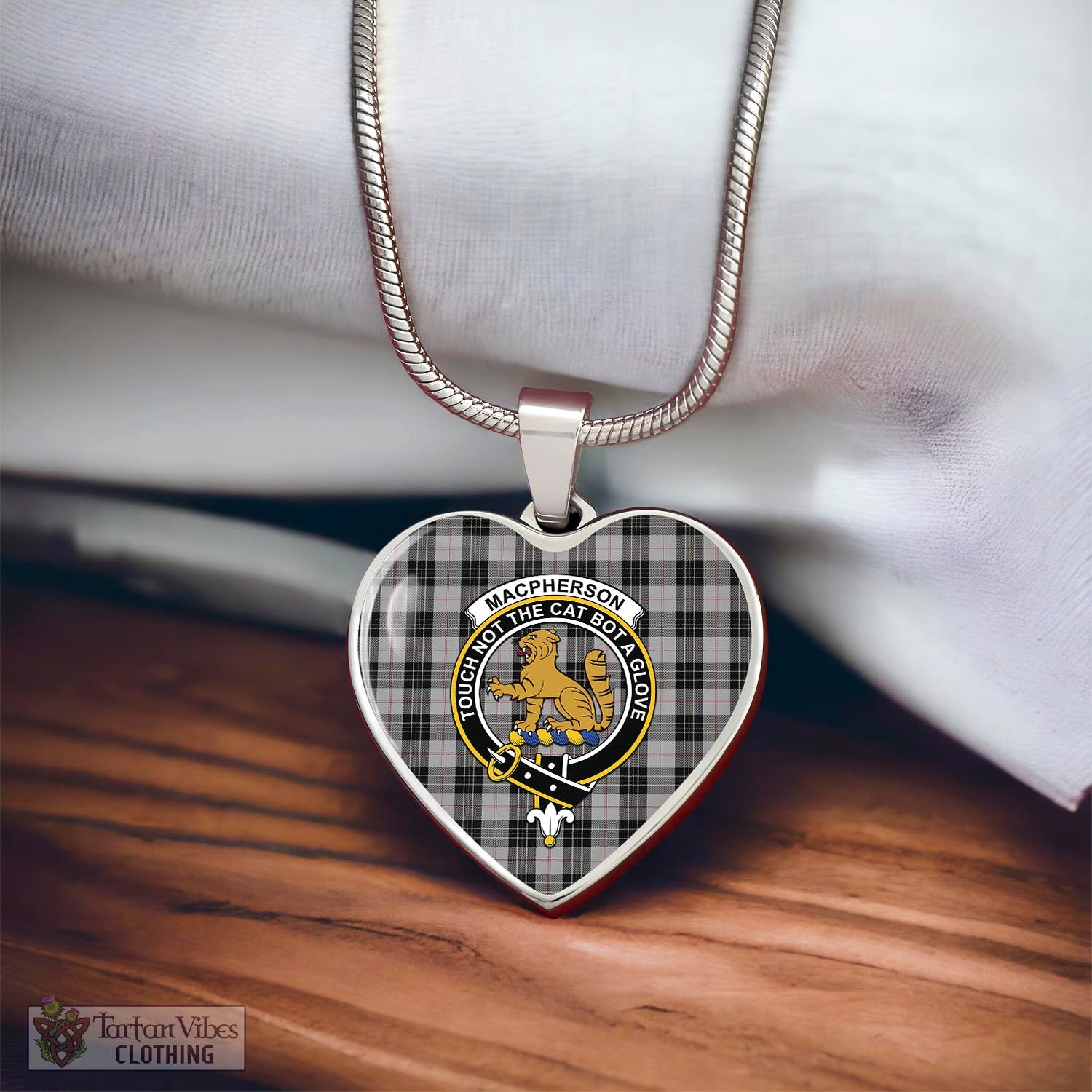 Tartan Vibes Clothing MacPherson Dress Tartan Heart Necklace with Family Crest