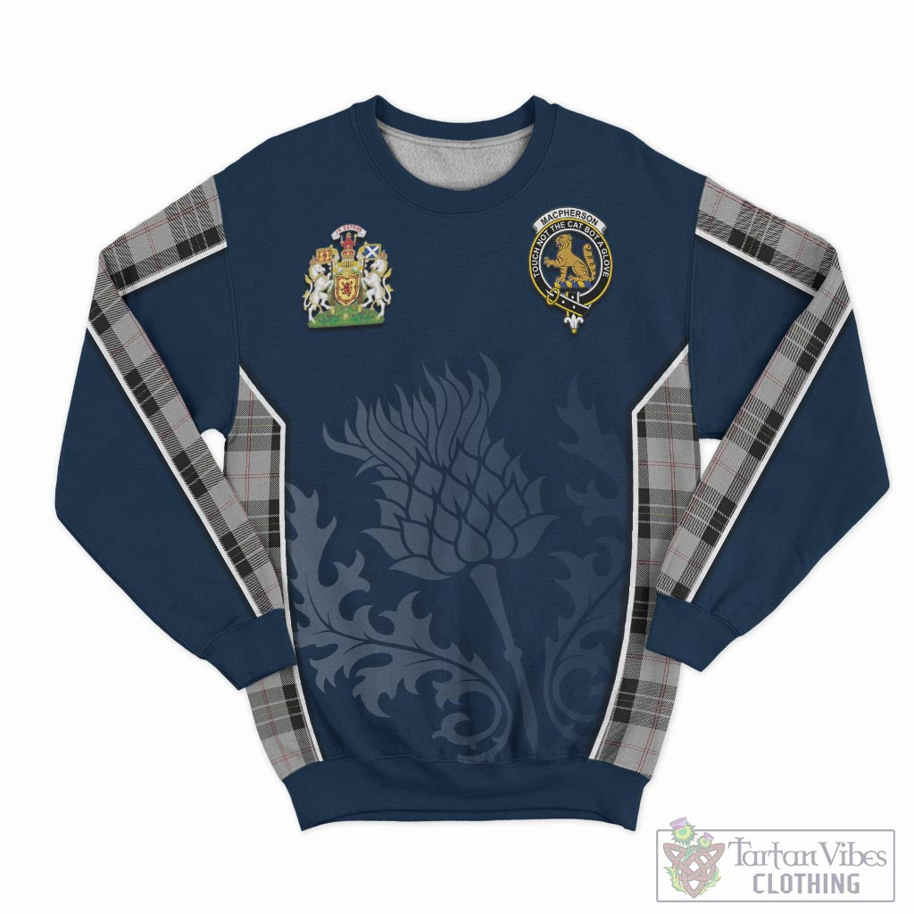 Tartan Vibes Clothing MacPherson Dress Tartan Sweatshirt with Family Crest and Scottish Thistle Vibes Sport Style